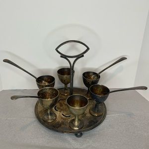Dixon Silver Plate Egg Caddy 6 Egg Holders And 4 Spoons